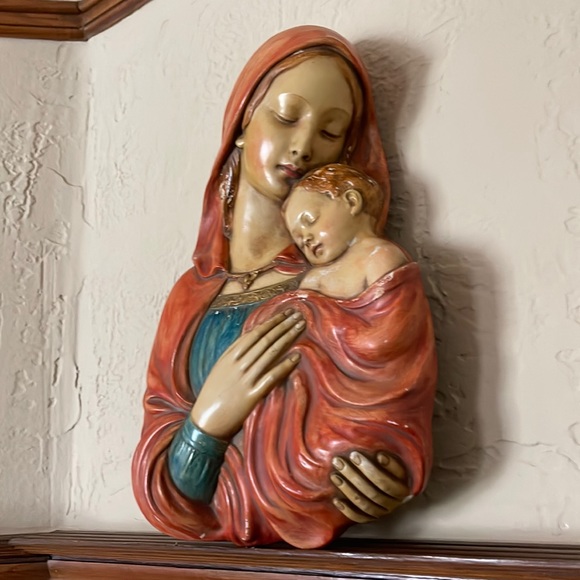 Vintage MCM Achatit Germany Madonna & Child Wall Hanging Sculpture - Picture 3 of 11
